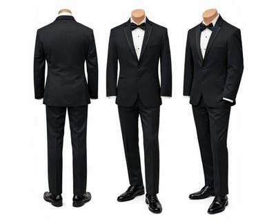 Men's Michael Kors Obsession Black Tuxedo w Flat Front Pants Modern Fit 36R 30W