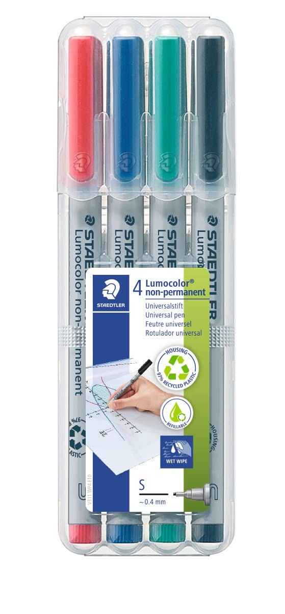 311 WP4 Lumocolor non-permanent pen, assorted colors, 4 Coun