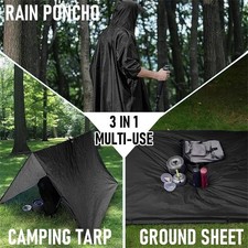 3-in-1 Military Outdoor Raincoat Waterproof Hooded Poncho Camping Hiking Travel