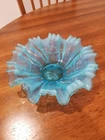 Vintage Opalescent Aqua Blue Scallioped Edge Depression Glass Fenton Bowl