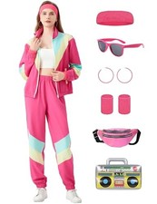 80s Tracksuit for Women Retro Windbreaker Suit 80s 90s Outfit for 3X-Large Pink