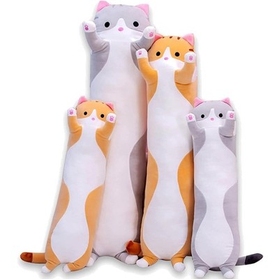 Cute Cat Plush Long Body Pillow Cuddle Cartoon Stuffed Animals Cat Plushie So...