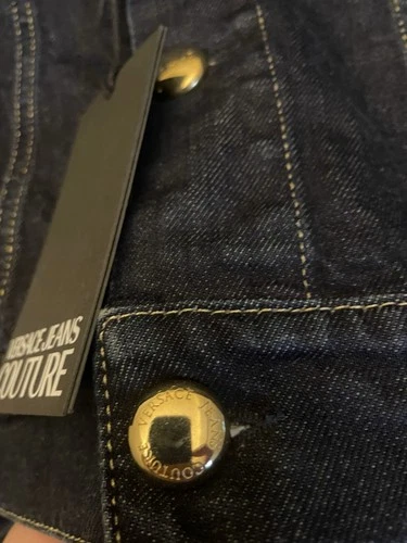 VERSACE JEANS COUTURE DARK BLUE RUGGED DENIM JACKET GOLD BUTTONS NEW MED 50 MEN image 9
