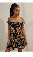 Urban Outfitters Aubrey Off The Shoulder Floral Mini Dress Women’s Medium Black
