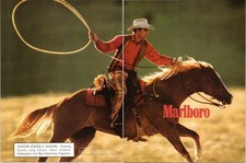 Marlboro 2001 Cowboy on Horse 2pg Print Ad Vintage Tobacco Advertising