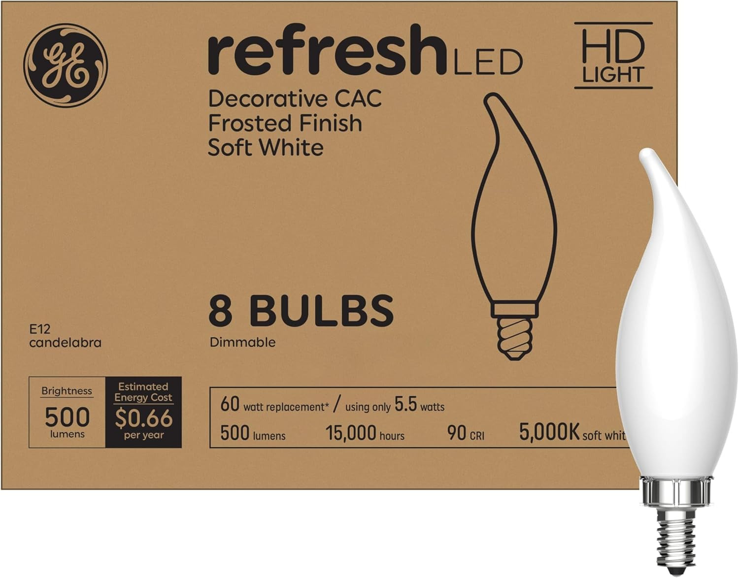 Refresh LED Light Bulbs, 60W, Daylight Candle Lights, Froste