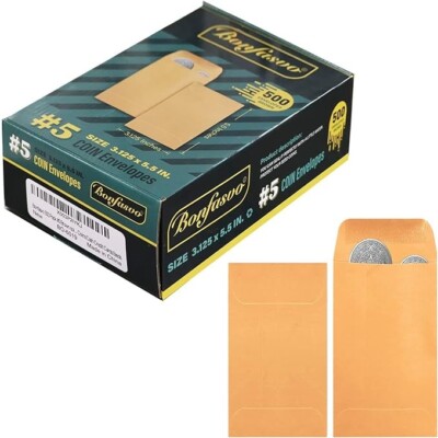 500 Pack #5 Brown coin envelope 3.125 x 5.5 inches Kraft Envelopes Classic Sm...