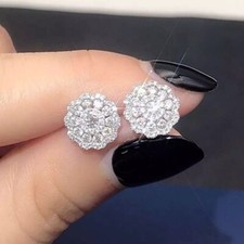 2 Carat Round Cut Moissanite Stud Earrings Solid 14K White Gold For Women VVS1