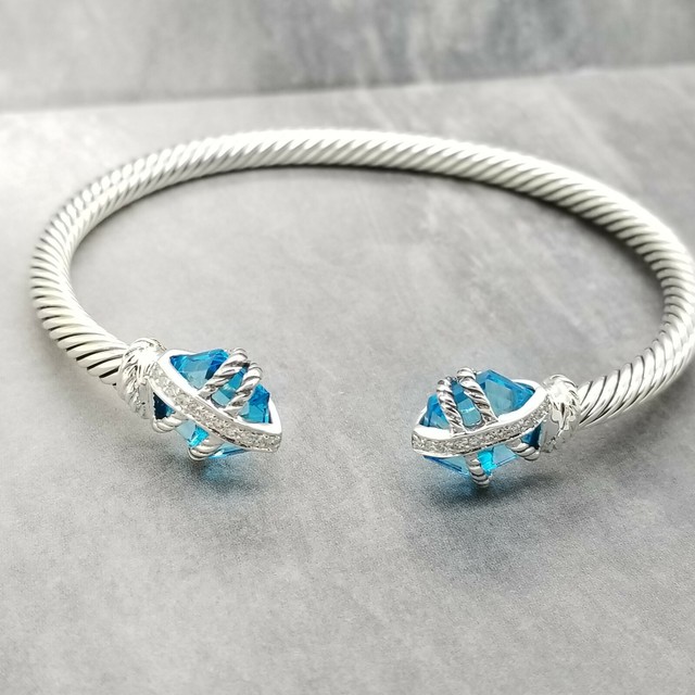 David Yurman 10mm Blue Topaz sterling silver cable wrap diamond bracelet eBay