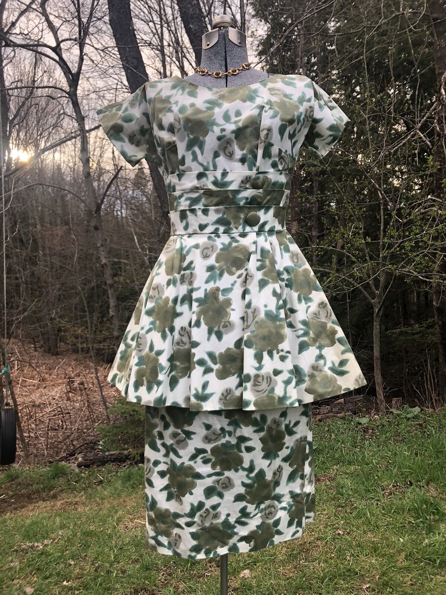 white christmas dresses 1960s Bright Green Floral Appliqué Shift Dress, Sz. M main image 1