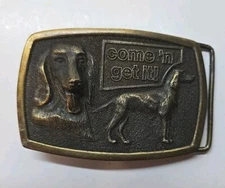 Vtg Carnation  Dog  1977 Brass Belt Buckle   For Collectors,  Made in USA