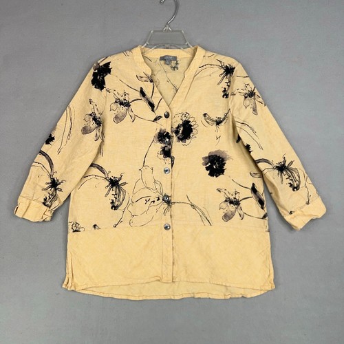 Habitat Clothes to Live in Shirt Womens Small Yellow Floral Tunic Bloom Coastal