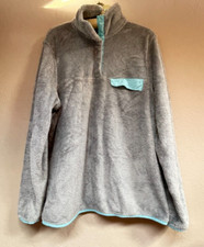 Jachs Womens Cabin Sherpa Fleece Mock Sweater Large Pullover Gray Blue Outdoor