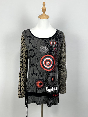 Desigual Multicolor Graphic Print Long Sleeve Round Neck Blouse Size M
