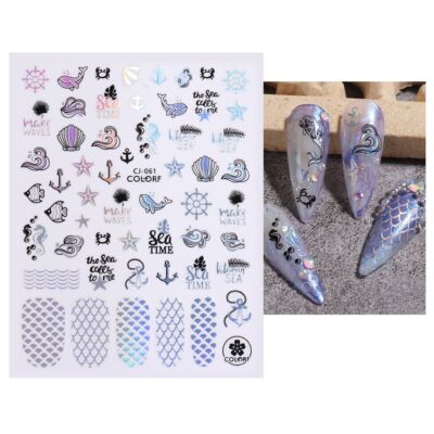 Sea Star Turtle Shell Mermaid Summer Beach Anchor Helm Palm Leaf Nail Sticker