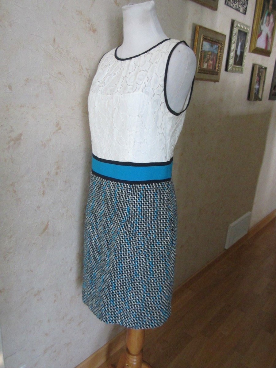 chinese dress ladies Milly - White Lace & Blue Tweed Skirt Sheath Dress Sz 0