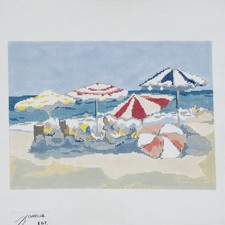 Plum Stitchery hand painted needlepoint canvas Coastline day at the beach 18 ct
