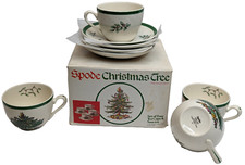 4x Spode Christmas Tree Tea Cup  Saucer Set 8 Pc , w/Box, EUC, England S3324