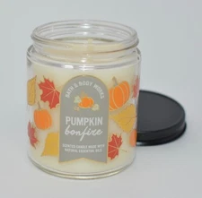1 NEW BATH & BODY WORKS PUMPKIN BONFIRE SCENTED CANDLE SINGLE WICK 7 OZ LIDDED