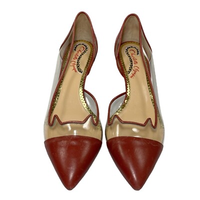 CHARLOTTLE OLYMPIA Kitty Cat Ears Clear Rust Pumps Kitten Heels Women 39 