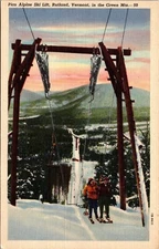 Pico Alpine Ski Lift Rutland VT Postcard Snow Skiing Green Mts Linen Unposted