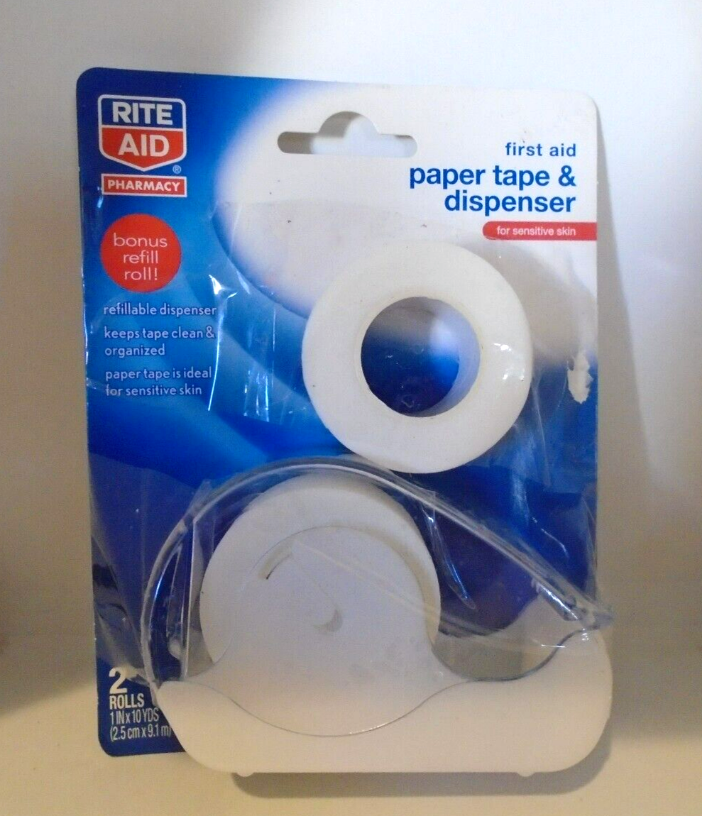Rite Aid First Aid Paper Tape & Dispenser w Refill Roll White eBay