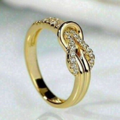Round Cut Lab Created Diamond Women's Wedding 14Ct Yellow Gold Finish Gift Ring