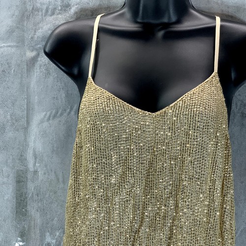 MLV Damen Gold Pailletten Carmen V-Ausschnitt verstellbare Riemen Minikleid Gr. S - Bild 4 von 11