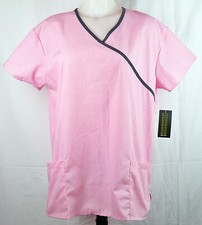 NEW NWT Just Love Pink Mock Wrap Cotton/Poly Scrub Top L