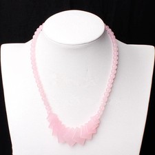 Fashion Pink Jade Quadrate Pieces Pendant 18KWGP Clasp Women Lady Girl Necklace
