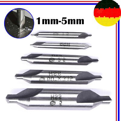 5tlg 60° HSS Zentrierbohrer Satz 1MM-5MM Bohrer Center Drill Bit Senker Set DE