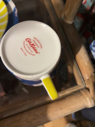 Cath Kidston Vintage Sunshine & Clouds Bone China Cup & Saucer Trio Yellow/Blue - Picture 3 of 7