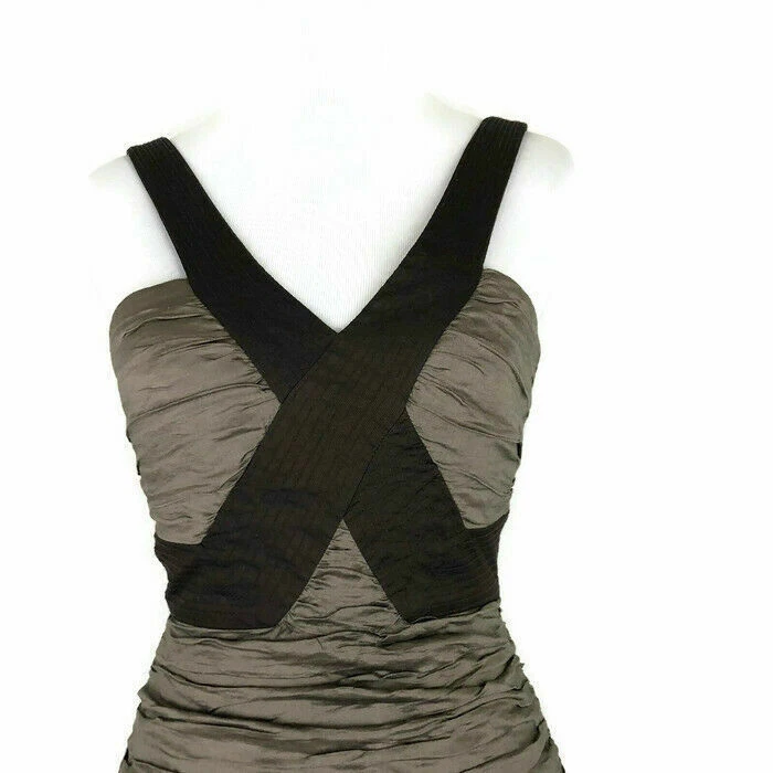 BCBGMaxAzria Women's Size 2 Simsom Cocktail Mini Dress Bodycon Tafetta Mocha - Image 3 of 4