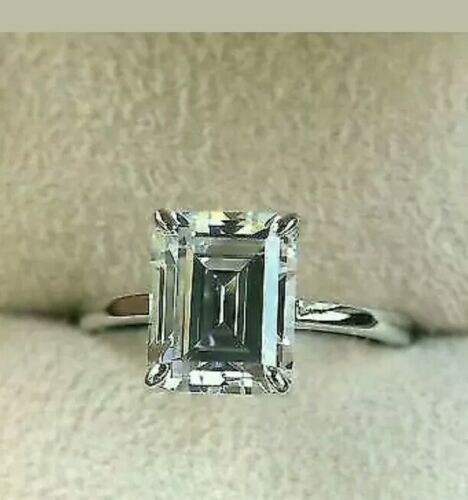2Ct Emerald-Cut Simulated Diamond Solitaire Ring in 14K White Gold