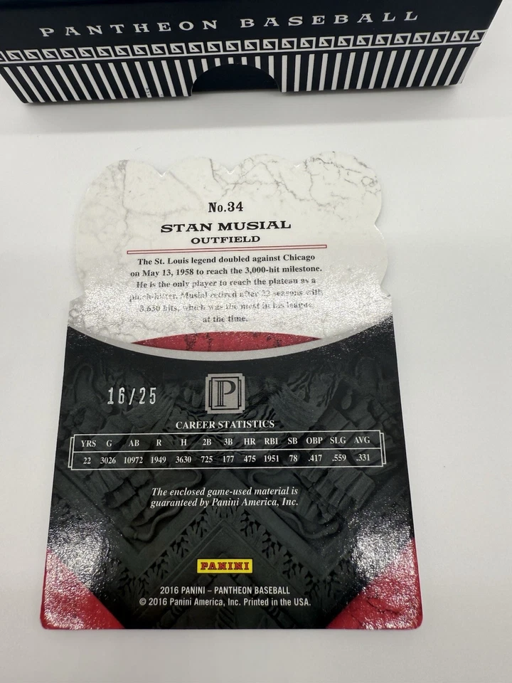 Panimi Pantheon Stan Musial 3000 Hit Club 2016 reliquia 16/25 Cardinals Salón de la fama #34 Foto 2 de 2