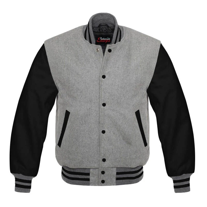 Letterman Style Vasity Jacket Men Wool Snap Closure Leather Sleeves - product detail image 4