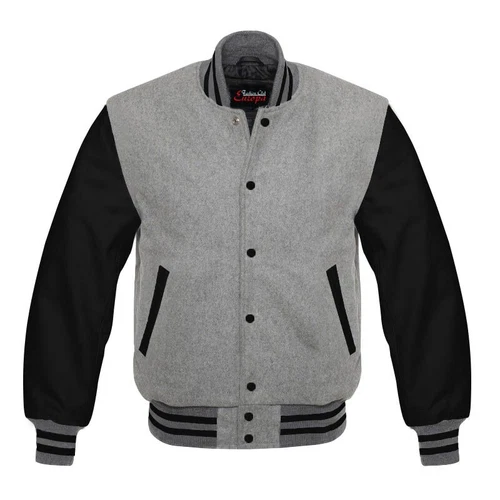 Letterman Style Vasity Jacket Men Wool Snap Closure Leather Sleeves image 4