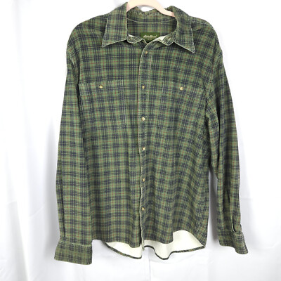 Eddie Bauer Green Plaid Shacket Mens Large Cotton Shirt Jacket