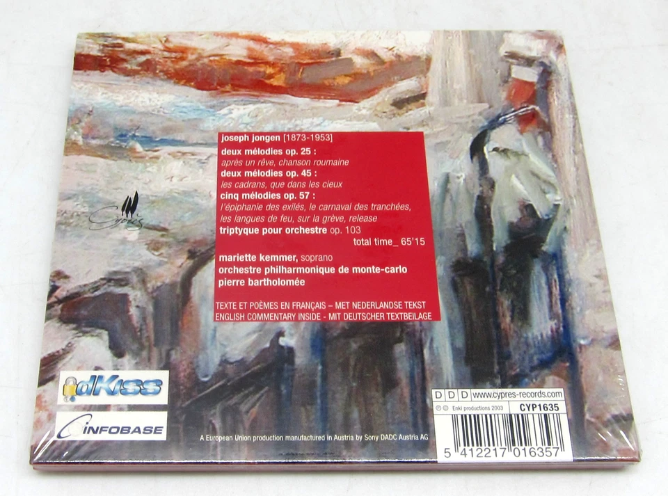 JOSEPH JONGEN  Melodies Avec Orchestre Triptyque Kemmer Bartholomee CD Brand New - Image 2 of 2