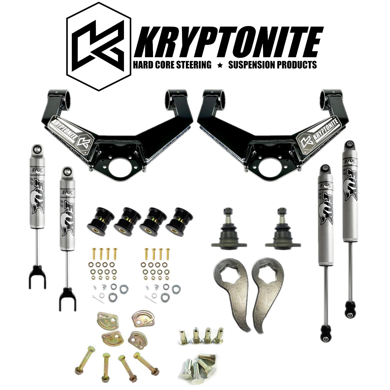 Kryptonite Leveling Kit/Fox 2.0 Shocks/Cam Pins & Bolts 2023 GM 2500HD
