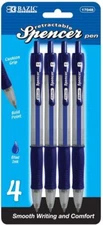 BAZIC Spencer Blue Retractable Pen w/ Cushion Grip (4/Pack) (17048)