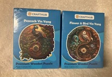 Set of 2 Crafthub Wooden Puzzles-Peacock Flower  Bird Yin Yang-Large-A3-New