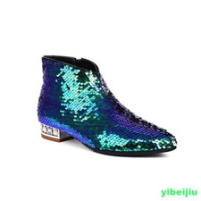 Women Short Bootes Sequin Shiny Ankle Boots Low Heel Performance Shoes Plus Size