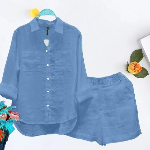 Irregular Hem Fashion White Long Sleeve Shirt And Shorts Two Piece Sets Women