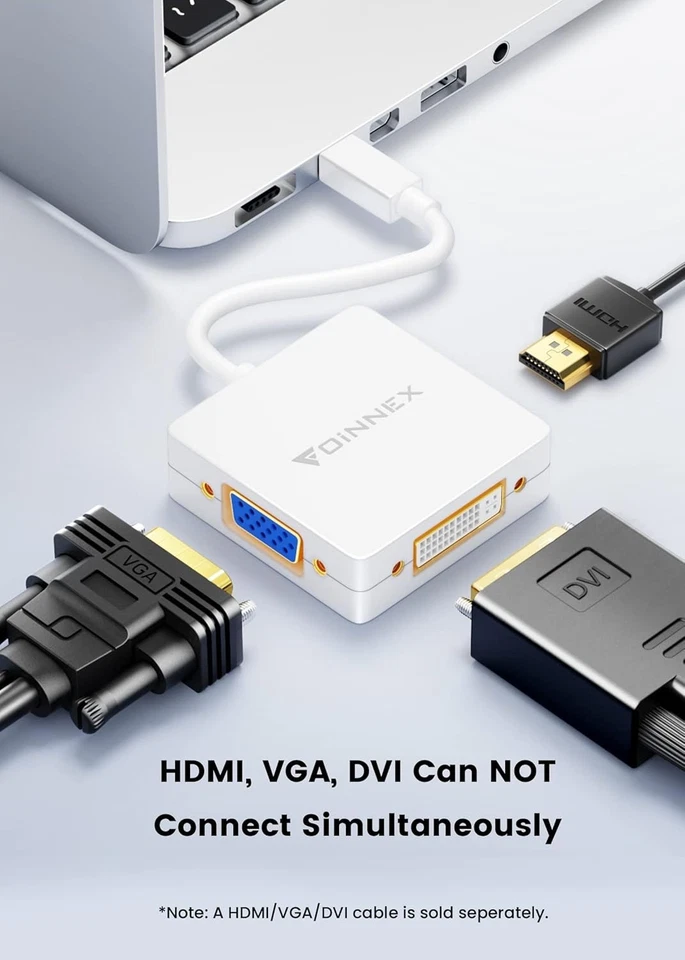 Mini DisplayPort to 4K HDMI/DVI/VGA 3-in-1 Adapter - Image 2 of 4