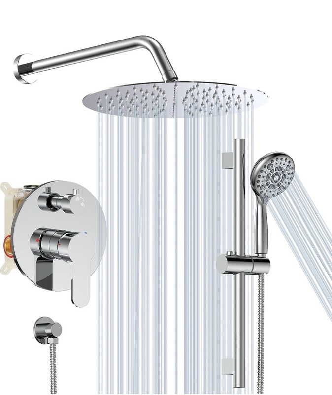 SR SUN RISE 12 Inch Slide Bar Shower System, Round Shower, Polished Chrome