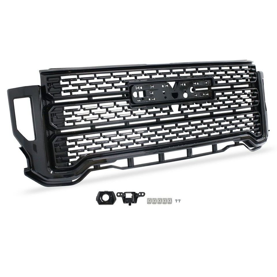 Denali Style Front Bumper Grille For 2020-2023 GMC Sierra 2500HD 3500HD Gloss Black