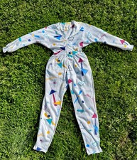 Vintage 1980s Long Sleeve Adult Jumpsuit Or Bodysuit In Pinball Print In Small