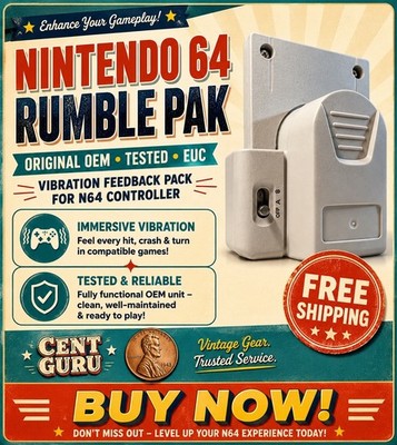 Nintendo 64 N64 Rumble Pak Controller Vibration Pack Gray OEM Tested EUC