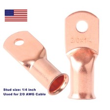 5pcs Copper Ends Lugs 2/0AWG Wire Cable Connectors 1/4" Ring Battery Terminal US